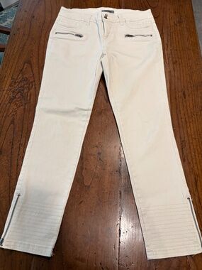 Mason Cream High Waist Moto Skinny Jeans 10 Ankle Crop Zipper Utility Size 10